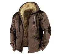 BUKKNYE Sherpa Lined Winter Jacket for Men Washed Distressed Hooded Trucker Jackets Style Casual Zipper Warm Coat Varsity Jacket Big&Tall