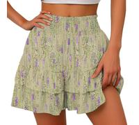 BUKKNYE Shorts for Women, Bermuda Shorts for Women 2024 Summer High Waisted Ruffle Shorts Floral Pleated Hem Casual Pants(Beige,XXL)