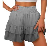 BUKKNYE Shorts for Women, Bermuda Shorts for Women 2024 Summer High Waisted Ruffle Shorts Floral Pleated Hem Casual Pants(Dark Gray,L)