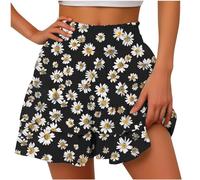BUKKNYE Shorts for Women, Bermuda Shorts for Women 2024 Summer High Waisted Ruffle Shorts Floral Pleated Hem Casual Pants(Black,S)