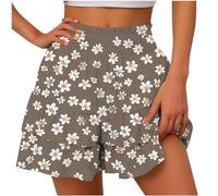 BUKKNYE Shorts for Women, Bermuda Shorts for Women 2024 Summer High Waisted Ruffle Shorts Floral Pleated Hem Casual Pants(Brown,L)