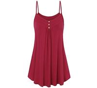 BUKKNYE Tank Top for Women Pleated Spaghetti Strap Camisole Loose Fit Casual Sleeveless Flowy Basic Tops Red