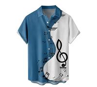 BUKKNYE Vintage Polo Shirts for Men Summer Musical Note Print Sport Golf Shirt Holiday Beach Lapel Zipper Short Sleeve Shirt Blue