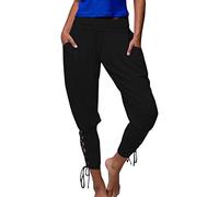 BUKKNYE Women Gym Leggings Black Chic Punk Skinny Pants Slimming Trousers Lace Up Capris(Black,XL)