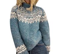 BUKKNYE Women Wool Jumper Knitted Fair Isle Natural Colours Long Sleeve Crew Neck Print Thick Warm Pullover Sweater Fair Trade Plus Size