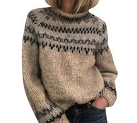 BUKKNYE Women Wool Jumper Knitted Fair Isle Natural Colours Long Sleeve Crew Neck Print Thick Warm Pullover Sweater Fair Trade Plus Size