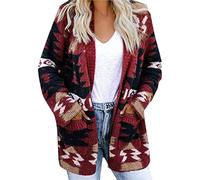 BUKKNYE Womens Aztec Fleece Jacket Vintage Western Ethnic Long Sleeve Open Front Knitted Cardigan Warm Fuzzy Sherp Sweaters Coats Plus Size
