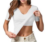 BUKKNYE Womens Built in Bra Tank Tops Tummy Control Shapewear Short Sleeve U Neck Sleeveless Under Shirts Slim Fit Pilates Camisole Vest Top Summer Casual Blouses A-White