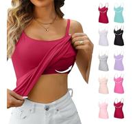 BUKKNYE Womens Camisole with Shelf Bra Cotton Camis Undershirts Adjustable Spaghetti Strap Tank Tops(Wine,M)