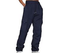 BUKKNYE Womens Cargo Sweatpants Plus Size Elastic Waist Baggy Fleece Joggers Pants Casual Work Bottoms with Big Pockets for Hiking Walking Running Cycling Travel