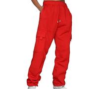 BUKKNYE Womens Cargo Trousers High Waist Hiking Walking Combat Pants Casual Work Bottoms Outdoor Streetwear(Red,4XL)