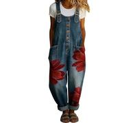 BUKKNYE Womens Denim Dungarees Adjustable Straps Sleeveless Casual Shorts Overalls Bib Jean Dungarees Loose-Fit Washed Distressed Retro Playsuits with Pockets