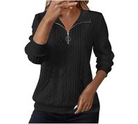 BUKKNYE Womens Jumpers Knit Cable Sweatshirts for Women UK Half Zip Pullover Polo Neck Long Sleeve Lightweight Slim Tunic Warm Winter Autumn Sweaters Christmas Jumpers Black