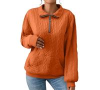 BUKKNYE Womens Jumpers Knit Cable Sweatshirts for Women UK Half Zip Pullover Polo Neck Long Sleeve Lightweight Slim Tunic Warm Winter Autumn Sweaters Christmas Jumpers Orange