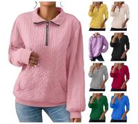 BUKKNYE Womens Jumpers Knit Cable Sweatshirts for Women UK V Neck Lapel Half Zip Pullover Long Sleeve Slim Tunic Tops Winter Autumn Sweaters Christmas Jumpers Office Work Daily Going Out Wear Pink