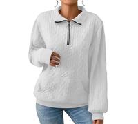 BUKKNYE Womens Jumpers Sweatshirts for Women UK Knit Cable V Neck Lapel Half Zip Pullover Long Sleeve Slim Tunic Warm Winter Autumn Sweaters Christmas Jumpers Office Work Daily Going Out Wear White
