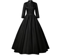 BUKKNYE Women's Medieval Gothic Witch Vampire Dress Half Sleeve Button Down Long Dress Civil War Southern Belle Ball Gown
