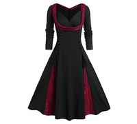 BUKKNYE Womens Renaissance Costume Inspiration Maiden Costume Faire Fairy Dress Long Sleeve for Medieval Weddings Oktoberfest(Red #4,5XL)