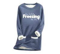 BUKKNYE Women's Sherpa Fleece Lined Sweatshirts Without Hood Thick Warm Fall Winter Shirts I'm Still Freezing ME 24:7 Funny Sweater Pullover Plus Size Print Long Tops A-Blue