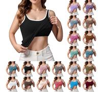 BUKKNYE Womens Top Cotton Vest Tops with Shelf Bra Scoop Neck Tank Top Adjustable Wider Strap Basic Camisole Oversize Black