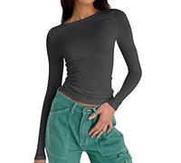 BUKKNYE Women's Y2K Long Sleeve Tops Skin Tight Fitting Crew Neck Basic Shirts Solid Color Aesthetic Clothes Going Out Tops for Ladys