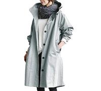 BUKKNYE Womens's Long Hooded Rain Jackets Button Down Lightweight Waterproof Trench Coats Oversize Autumn Travel Jacket Windbreaker Trench Coats Women