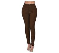 BUKKNYE Work Trousers for Women UK Ladies Office Smart Stretch Suit Pants Cigarette Straight Leg Tailored High Elasticated Waist Tapered Ankle Grazer Slim(Brown,L)