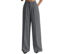 BUKKNYE Work Trousers Women Wide Leg High Waisted Black Trousers Loose Fit Winkle Free Flat Front Smart Casual Yoga Office Business Pants with Pockets