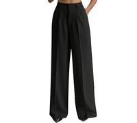 BUKKNYE Work Trousers Women Wide Leg High Waisted Black Trousers Loose Fit Winkle Free Flat Front Smart Casual Yoga Office Business Pants with Pockets