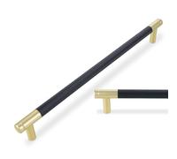 BUKOBYHE 6 Pack 12.6 Inch(320mm) Mattle Black and Brushed Gold Kitchen Cabinet Handles Knurled Cabinet Pulls Gold Drawer Pulls Cabinet Hardware
