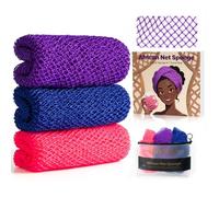 BukSuk African Net Sponge Authentic - 3 Pieces African Exfoliating Net Sponge for All Skin Types, Exfoliating Shower Body Scrubber, Ideal for Face & Body Daily Use, Durable, Gentle Exfoliation
