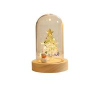 BULAIDAI Compact Desktop Christmas Tree Pre Lit Displaying Festive Santa Reindeer Scene Under Glass Dome for Warm Ambiances Magical Illuminated Christmas Tree in Glass Dome Displaying Santa Snow