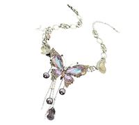 BULAIDAI Glittering Layering Crystal Butterfly Love Symbol Necklace Adjustable Neckchain with Dynamic Fringe Handmade Jewelry Elegant Sparkling Alloy Chain Necklace for Women