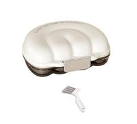 BULAIDAI Portable Denture and Invisible Aligner Storage Box with Filter Basket Retainer Case for Travel Home Office Use Mesh Filter Denture Bath Box