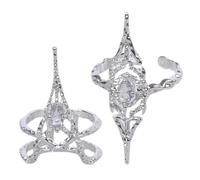 BULAIDAI Set of 2 Edgy Split Texture Bone Top Nails Rings Rhinestones Irregular Hollow Open Joint Jewelry for Trendsetters Edgy Joint