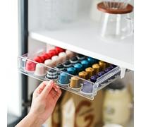 BULANGDE Coffee Pod Holder for Nespresso OriginalLine 30 Capsules with Flippable Drawer,Coffee Pod Organizer Storage Adhesive for RV & Kitchen Wall Cupboard Cabinet (White + Clear)