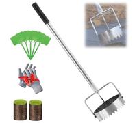 Bulb Planter Sod Remover Multipurpose, Mulch Film Hole Puncher Tool with Retractable Handle and Adjustable Plug for Turf Sod Cutter, Grass Planter for Greenhouse Planting, Lawn Care and Garden Work