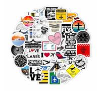 BulbaCraft Aviation Stickers - 100 Pieces, Blue, White, Gray - Waterproof Vinyl Laptop Stickers