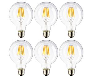 Bulbright 6PACK Vintage LED Filament Bulb G80-8W LED Light Bulb, Medium Screw E27 Base, Clear Warm White 2700K, LED Edison Bulb 70W Equivalent, 220VAC, Dimmable (8)