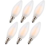 Bulbright LED Candelabra Bulb, Dimmable C35 2W LED Filament Candle Bulb, E14 Base, Warm White 2700K, LED Light Bulb 20W Equivalent, 220-240VAC, 6 Pack (Bullet Top-Milky Cover, 2 Watt)
