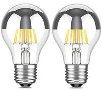 Bulbright Vintage Retro Antique LED Filament Bulb A60 8W LED Light Bulb, Silver Bowl Tipped, E27 Base, Soft Warm White 2700K, 70W Equivalent, 220-240VAC, Dimmable, Pack of 2 (E27)