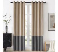 BULBUL Luxury Color Block Velvet Curtains 84 inch Long- Champagne Gray | Modern | Living Room | Bedroom | Privacy | Light Blocking | Thermal Insulated | Room Darkening | Energy Saving | 2 Panels
