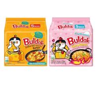 Buldaak Hot Chicken Cheese Flavour 140g (Pack of 5) & Buldaak Carbonara 130g (Pack of 5) - Korean Spicy Noodle Combo Pack | Halal Certified | Instant Ramen Variety Duo
