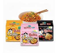 Buldak Hot Chicken Flavour Ramen (15 Pack) | Carbonara Noodles 5 X 130g, Original Spice 5 X 140g & Cheese Flavour 5 X 140g | Halal Certified | Quick And Easy Meal For Noodle Lovers