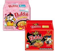 Buldak Noodles Carbonara and 2X Spicy Chicken Flavor Ramen 10 Pack (Pack 5 Each Flavour) - Ramen Instant Noodles Excellent for Snack and Soups