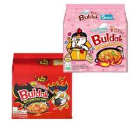 Buldak Noodles Hot Chicken Flavor Ramen 10 Pack - Ramen Instant NoodlesExcellent for Snack and Soups (Carbonara +Double Spicy(2x))