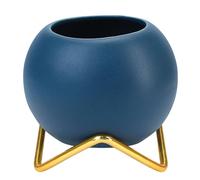 BuleVina 4” Ceramic Plant Flower Pot - Indoor Planter Pot with Gold Metal Stand for Herbs Orchids Cacti Succulents Potted Planter (Navy Blue)