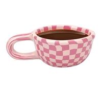 BuleVina Checkered Coffee Mug 4x2 inch, Creative Irregular Checkerboard Ceramic High-value Retro Afternoon Tea Coffee Cup Set, Novelty Plaid Cup for Office (Pink)