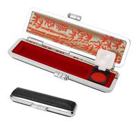BuleVina Japanese Hanko Stamp Case, Round Leather & Metal, Black, 10-12mm, 9.2x2.5cm