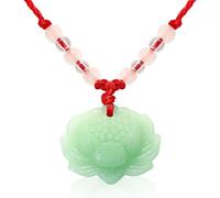 BuleVina Lotus Pendant Necklace Lucky Charm with Red Cord Fashion Natural Green Jade